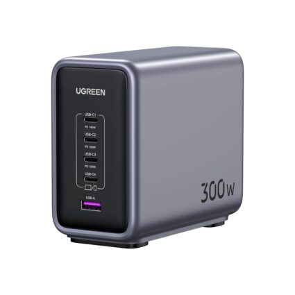 UGREEN Nexode 300W GaN 5-Port Fast Charger — 4x USB-C PD + 1x USB-A (1A), Gray | PAPITA UAE