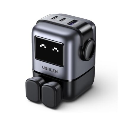 UGreen Robotic 65W 3-Port GaN PD Fast Charger — 1x USB-A + 2x USB-C, Gray | PAPITA UAE