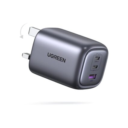 UGreen 65W GaN 3-Port PD Fast Travel Charger — 1x USB-A, 2x USB-C (Gray) | PAPITA UAE
