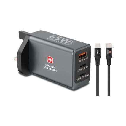 Swiss Military 65W GaN II Wall Charger — 2 USB-C + USB-A Ports | PAPITA UAE