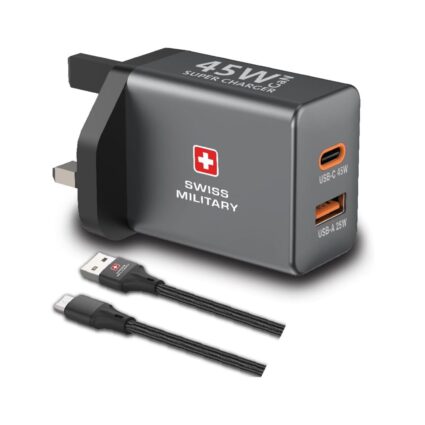 Swiss Military 45W GaN Wall Charger — USB-C + USB-A Ports | PAPITA UAE