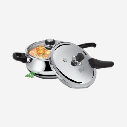 Milton Pro Cook Triply Stainless Steel Induction Curve Pressure Cooker with Outer & Glass Lid, 5.5 Litres, Silver | Gasket Release System Food Safe | Induction | Hot Plate |...