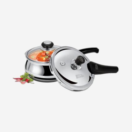 Milton Pro Cook Triply Stainless Steel Induction Curve Pressure Cooker with Outer & Glass Lid, 3.5 Litres, Silver | Gasket Release System Food Safe | Induction | Hot Plate |...