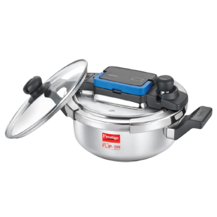 Prestige MPF20157 5L Svachh Flip-On Stainless Steel Pressure Cooker, Glass Lid, Silver