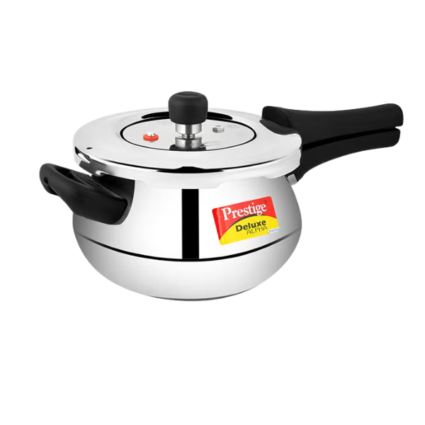 Prestige MPD20268 4L Deluxe Alpha Svachh Handi Pressure Cooker, Stainless Steel, Precision Weight Valve, Black/Silver