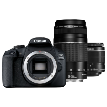 Canon EOS 2000D DSLR with 18-55mm & 75-300mm Lens Kit - 24.1MP, Black