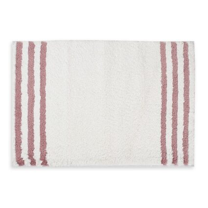 Classic Striped Polyester Bath Mat, White & Pink, 1800 GSM - 60x90cm