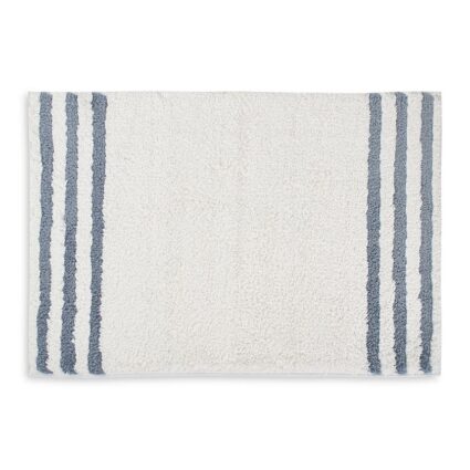Classic Striped Polyester Bath Mat, White & Blue, 1800 GSM - 70x120cm