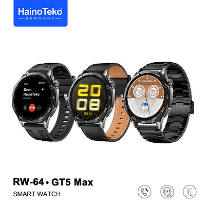 Haino Teko RW-64 GT5 Max Men’s Smartwatch — Large AMOLED, Voice Assistant, 3 Straps Included