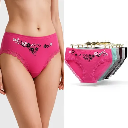 Women's Cotton Briefs with Floral Lace Trim — 6-Pack