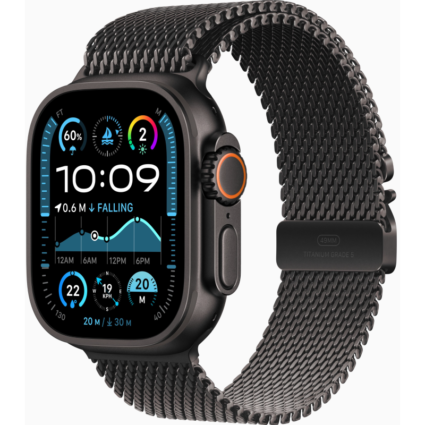 Apple Watch Ultra 2 (2024) — 49mm Black Titanium Case with Black Stainless Steel Milanese Loop
