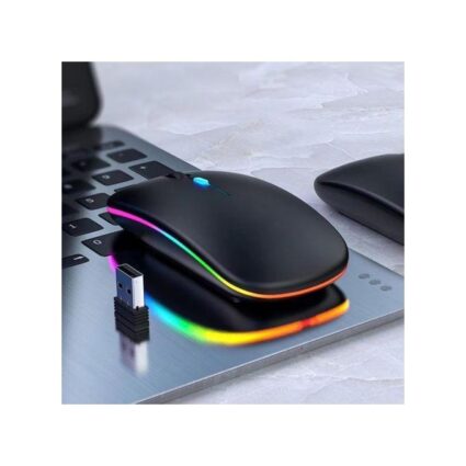 White-Label Black Rechargeable 2.4G Wireless Mouse with Colorful LED